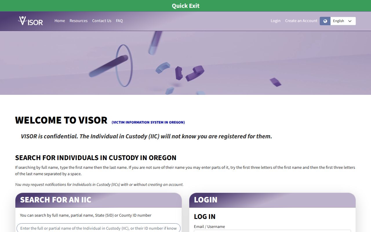 Oregon VISOR search for a Deschutes County release check